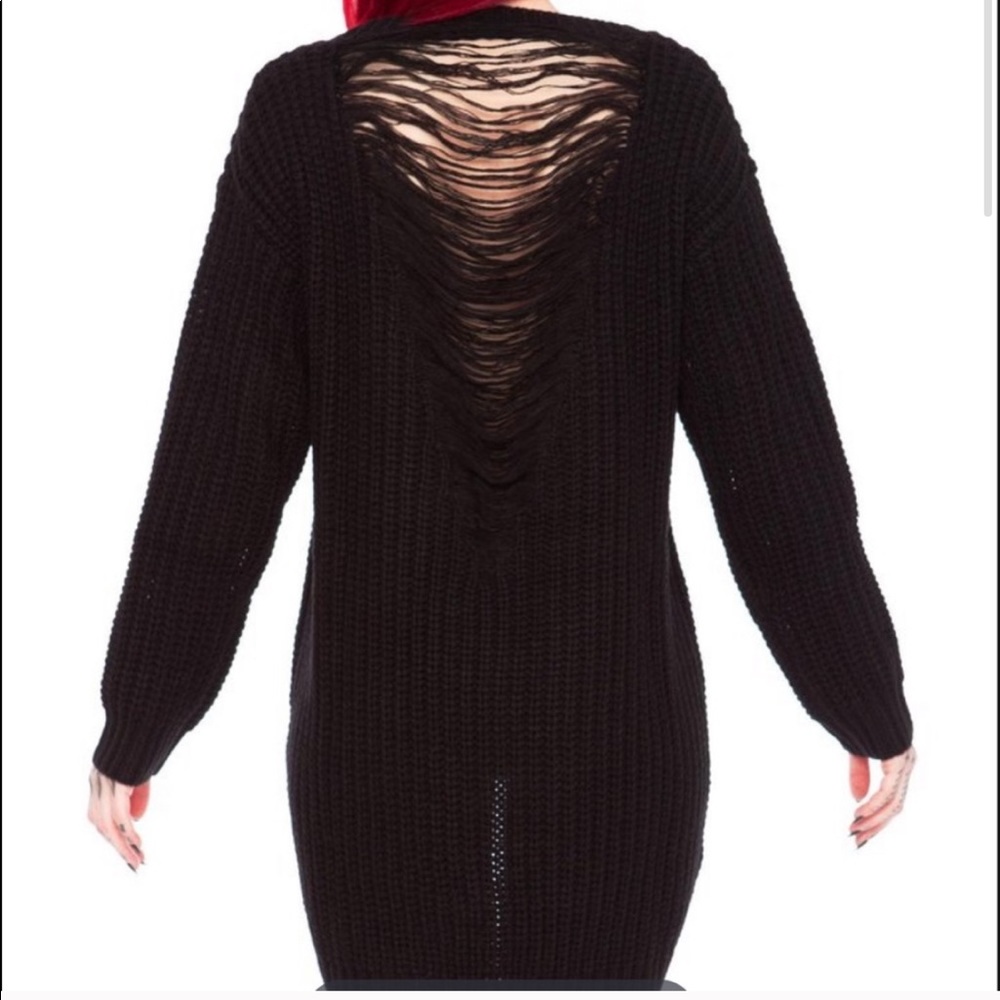 Black Distressed Back Knit Sweater Dress - Women